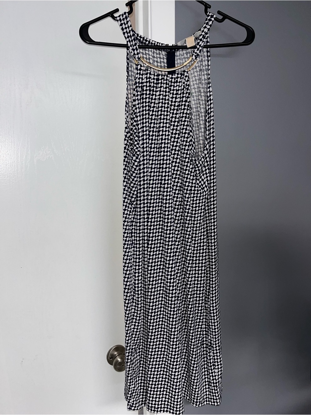 Michael Kors Black and White Geometric Maxi Dress with Gold Accent